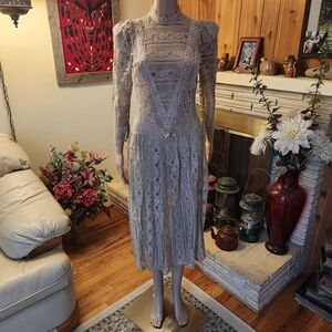Lace Midi Dress in Light Gray — Classic Feminine Style
